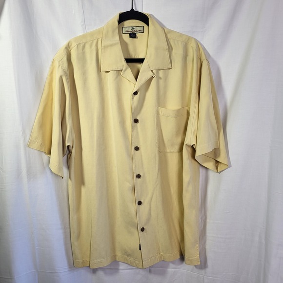 Tommy Bahama Other - Tommy Bahama Relax Mens Large Yellow Silk Jacquard Short Sleeve Camp Shirt 494